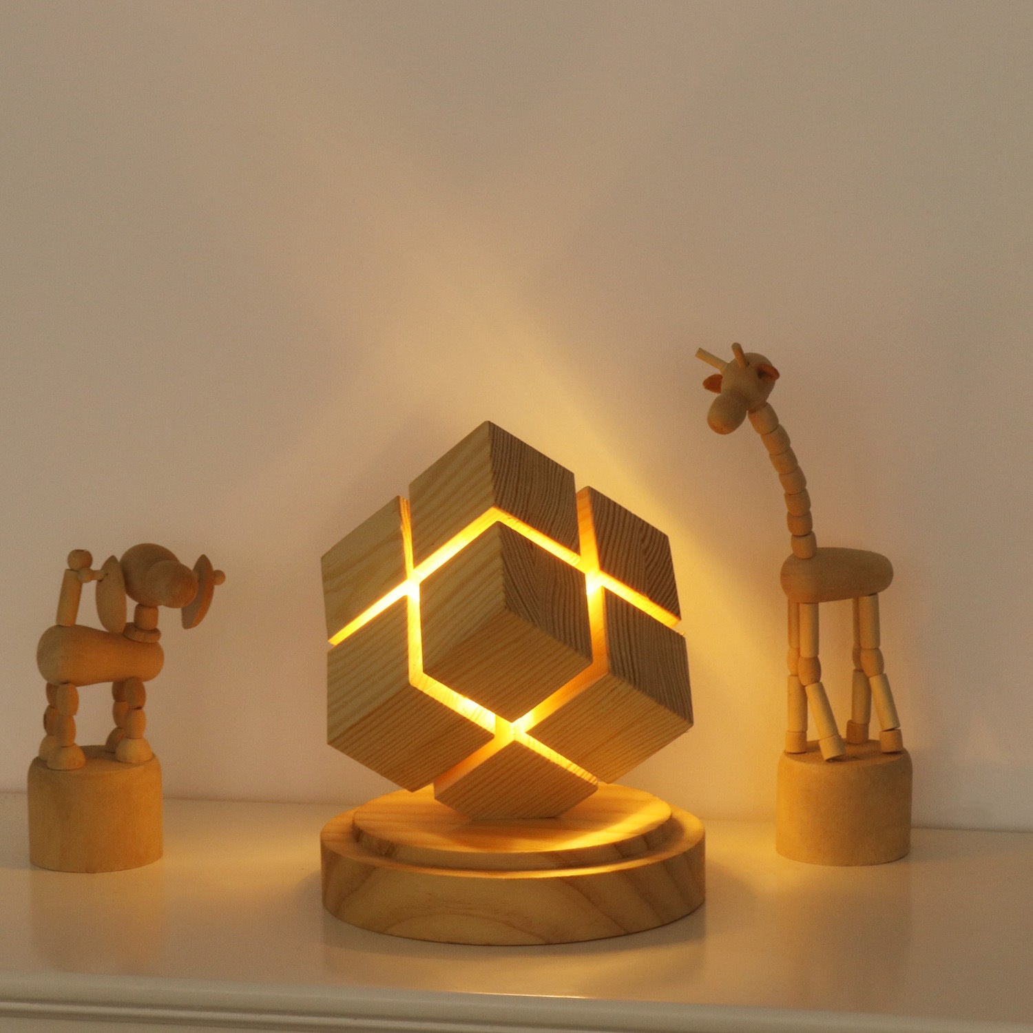 Battery Wood Magic Cube Table Lamp
