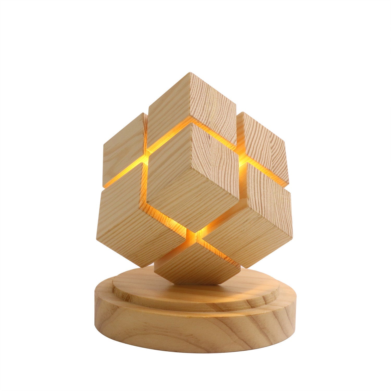 Battery Wood Magic Cube Table Lamp