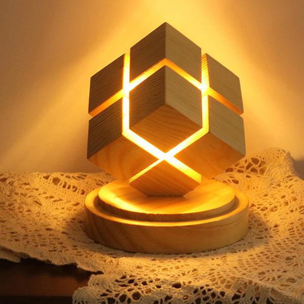 Battery Wood Magic Cube Table Lamp