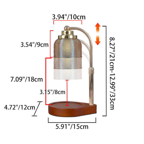 Iron Wood Glass Cylinder Table Lamp