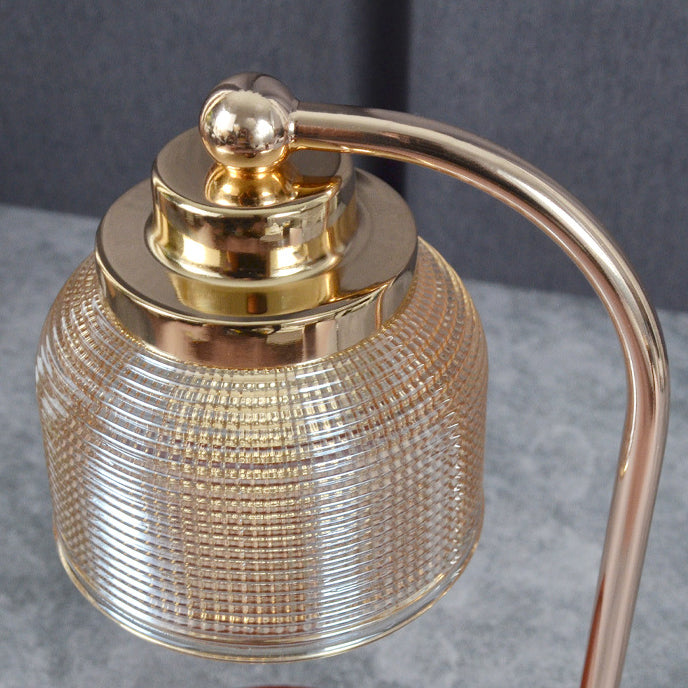 Iron Wood Glass Cylinder Table Lamp