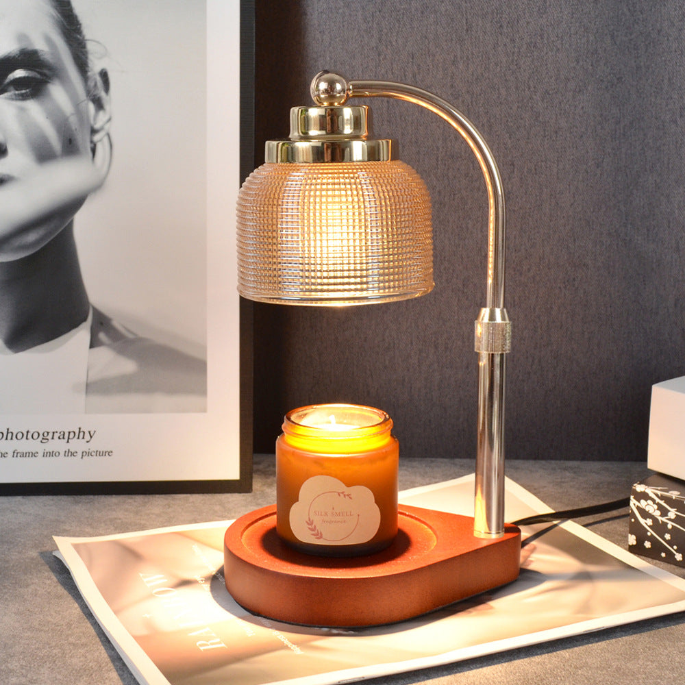 Iron Wood Glass Cylinder Table Lamp