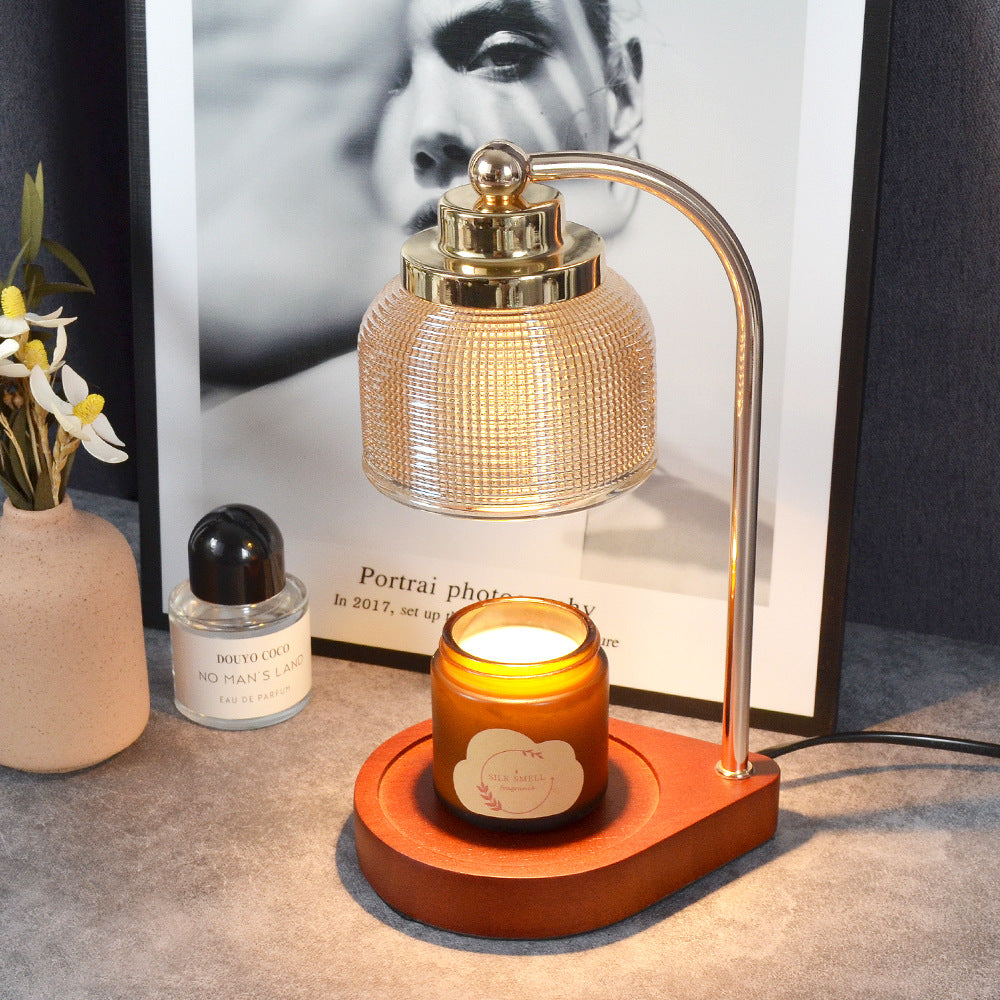 Iron Wood Glass Cylinder Table Lamp