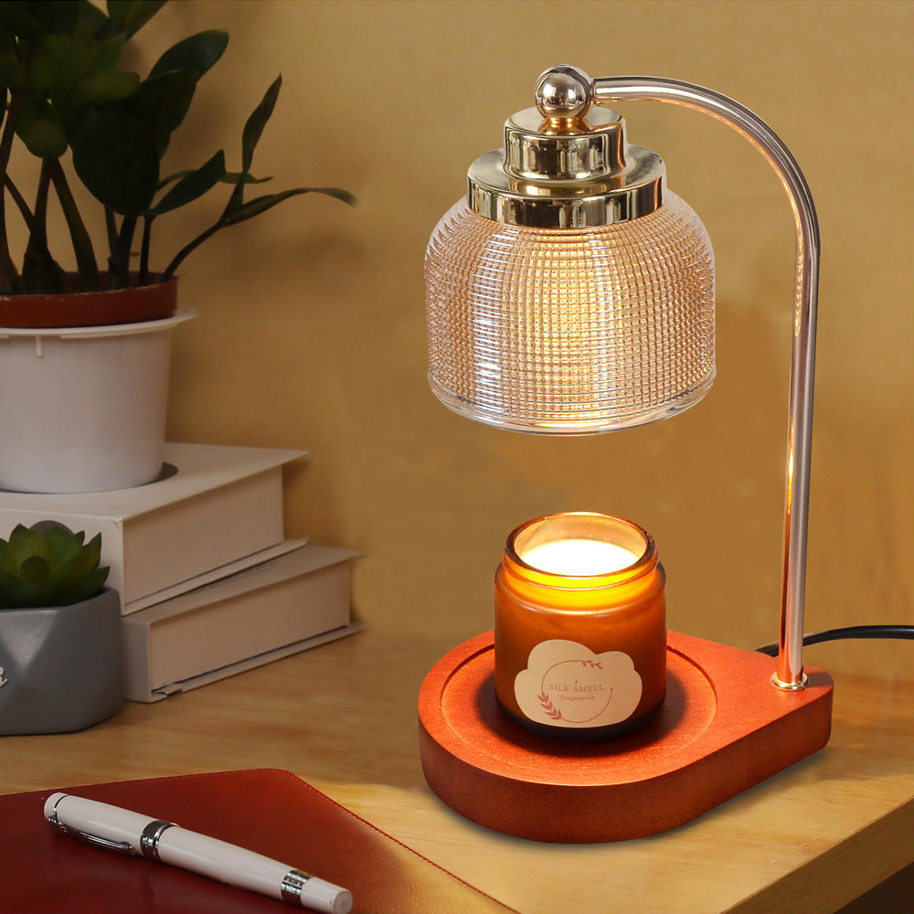 Iron Wood Glass Cylinder Table Lamp
