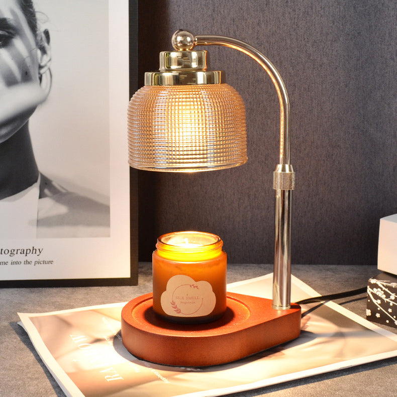 Iron Wood Glass Cylinder Table Lamp