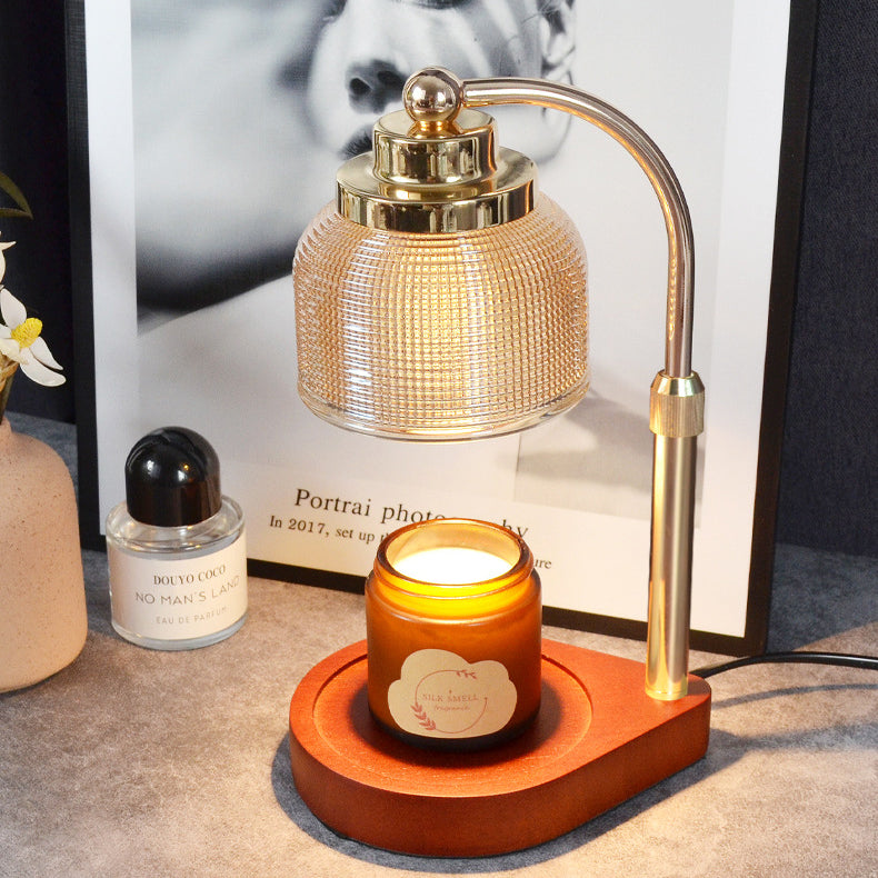 Iron Wood Glass Cylinder Table Lamp