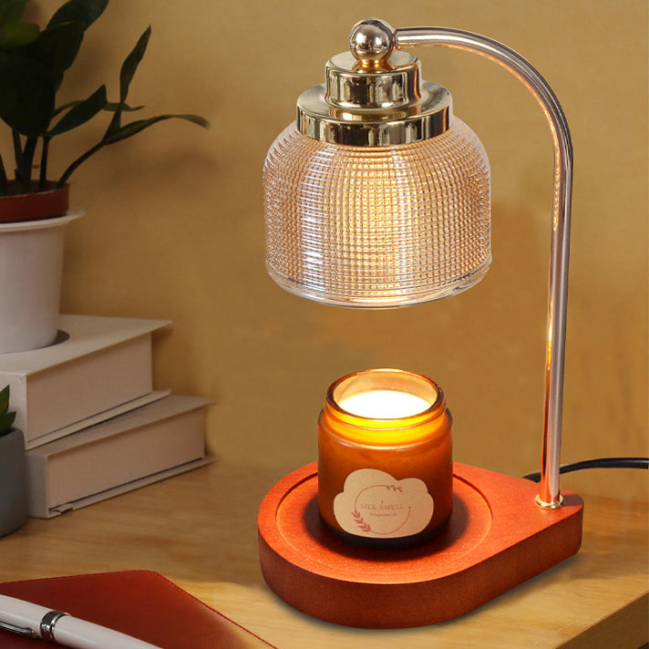 Iron Wood Glass Cylinder Table Lamp