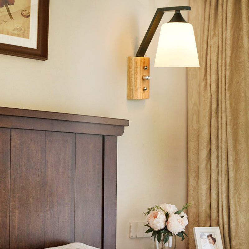 Wood Iron Glass Bell Wall Lamp