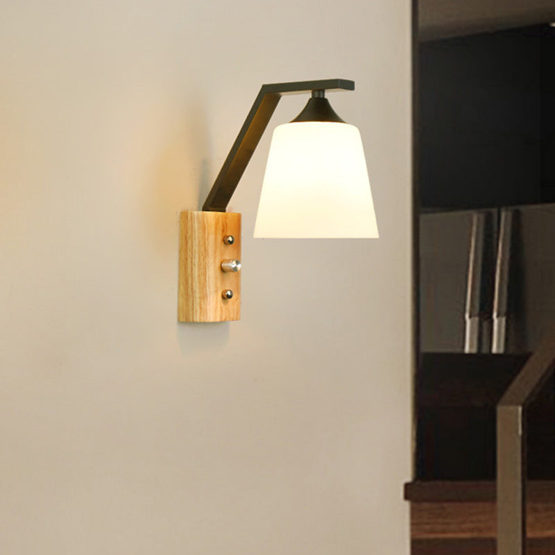 Wood Iron Glass Bell Wall Lamp