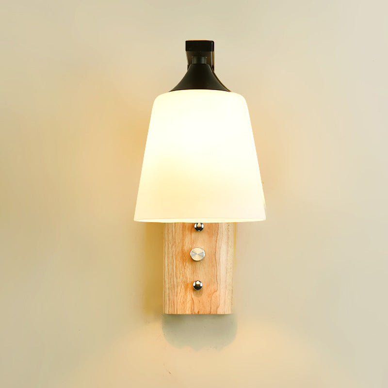Wood Iron Glass Bell Wall Lamp