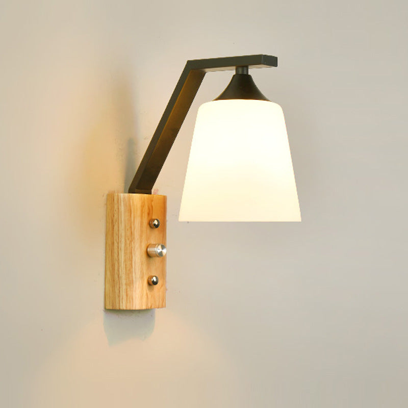 Wood Iron Glass Bell Wall Lamp
