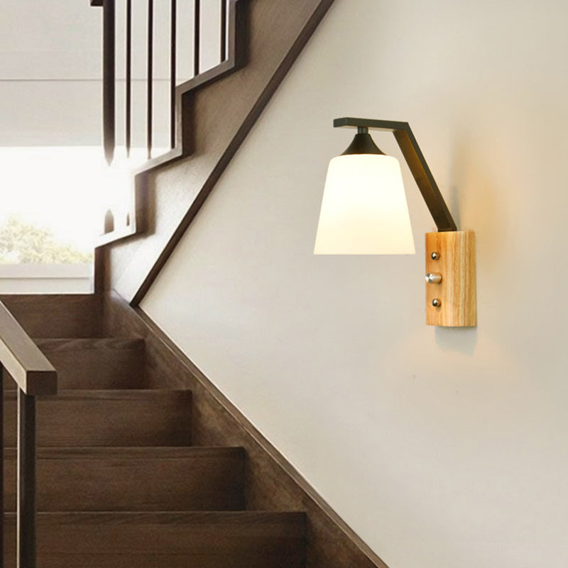 Wood Iron Glass Bell Wall Lamp