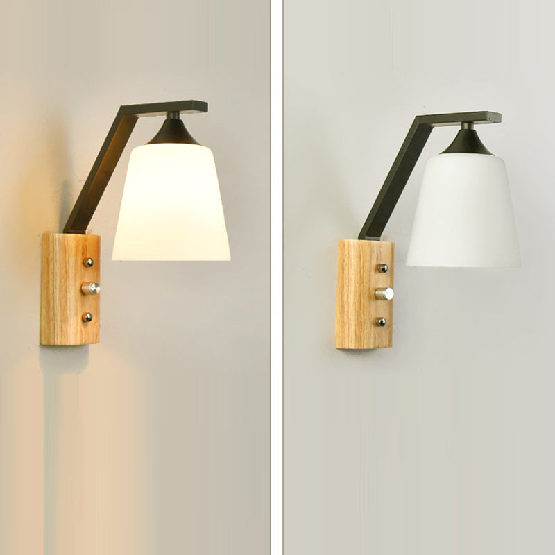 Wood Iron Glass Bell Wall Lamp