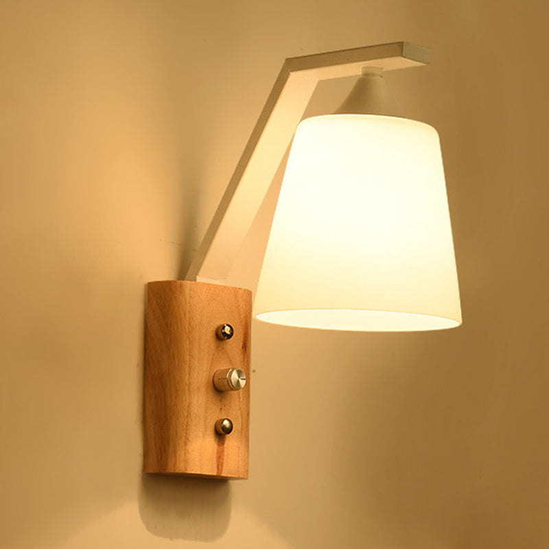 Wood Iron Glass Bell Wall Lamp