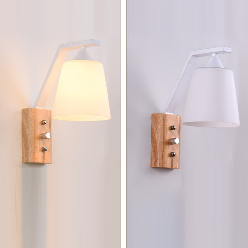 Wood Iron Glass Bell Wall Lamp
