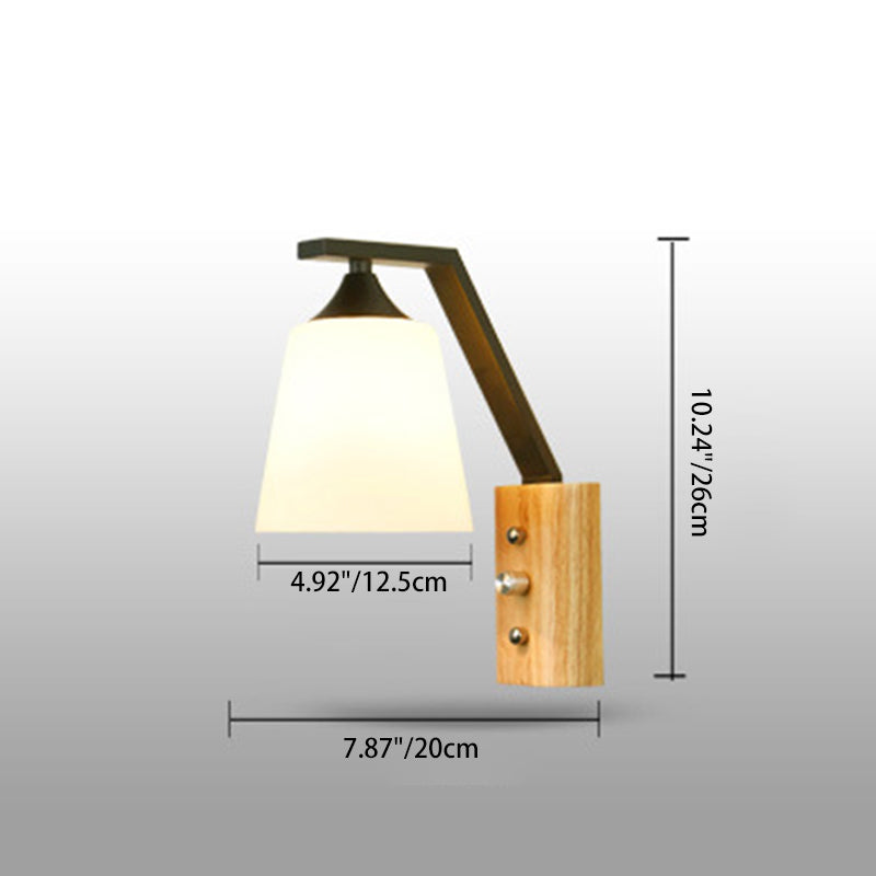 Wood Iron Glass Bell Wall Lamp