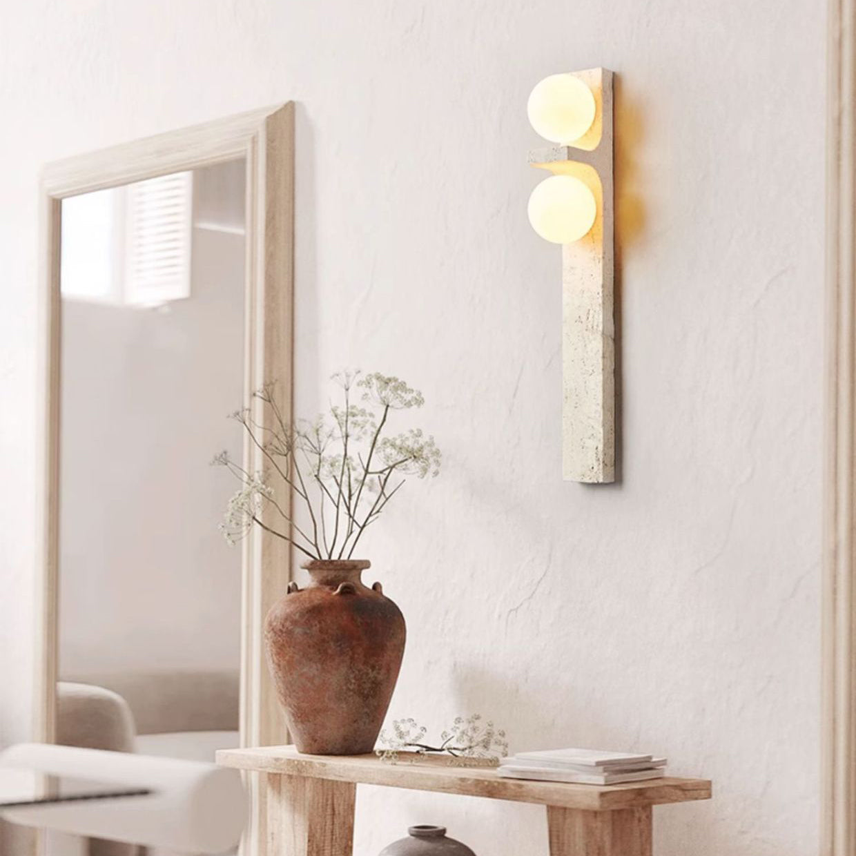 Travertine Glass Ball Grille 2-Light Wall Lamp