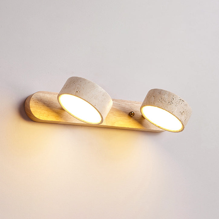 Travertine Wood Round Rotatable Wall Lamp