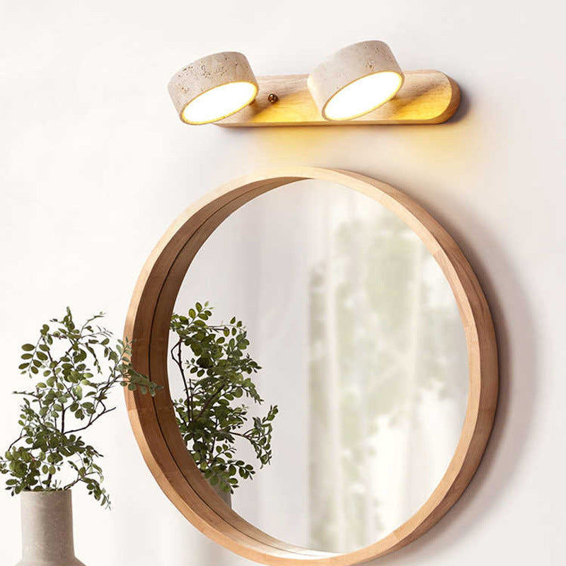 Travertine Wood Round Rotatable Wall Lamp
