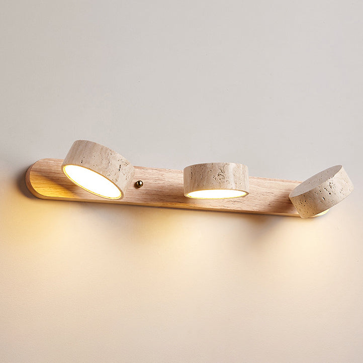 Travertine Wood Round Rotatable Wall Lamp