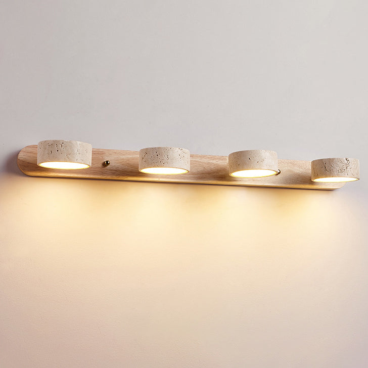 Travertine Wood Round Rotatable Wall Lamp