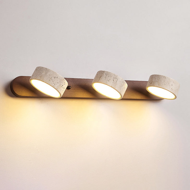 Travertine Wood Round Rotatable Wall Lamp