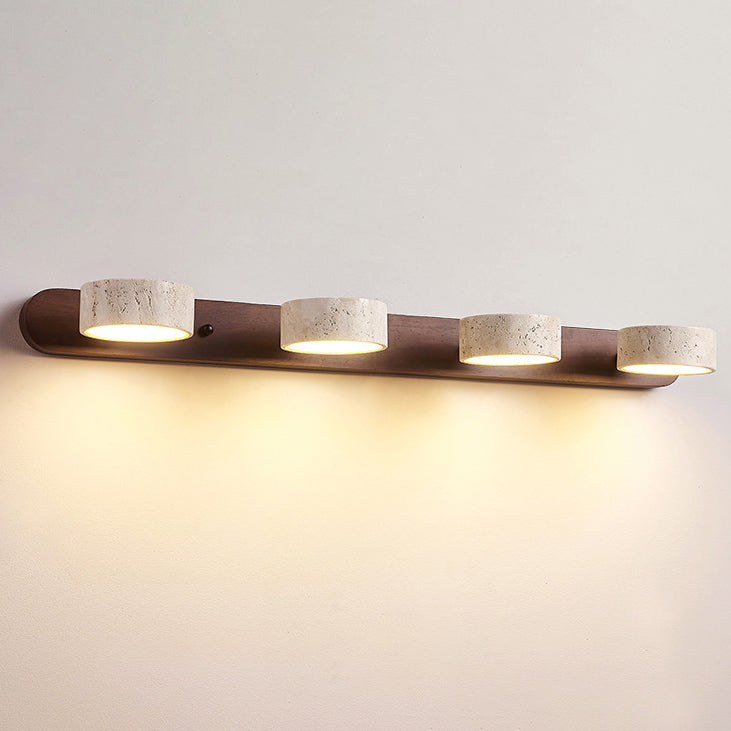 Travertine Wood Round Rotatable Wall Lamp