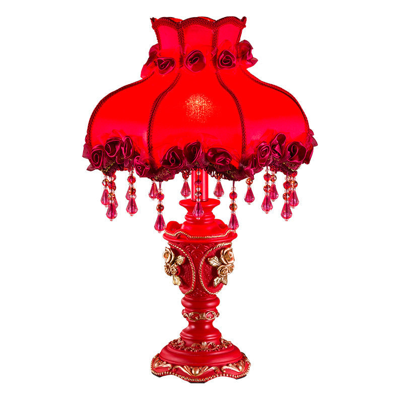 Fabric Resin Rose Carved Table Lamp