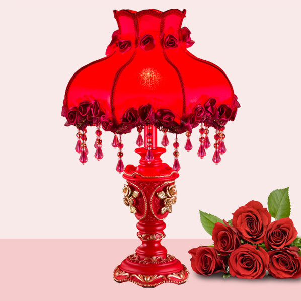 Fabric Resin Rose Carved Table Lamp