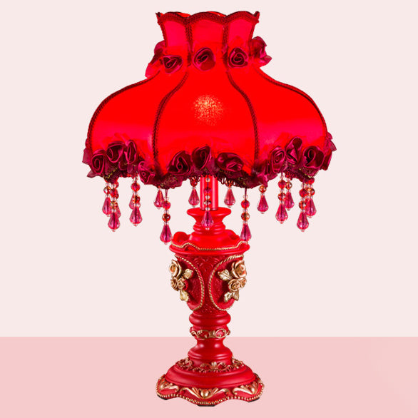 Fabric Resin Rose Carved Table Lamp