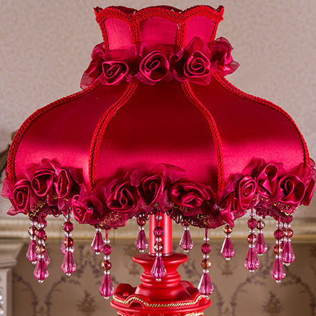 Fabric Resin Rose Carved Table Lamp