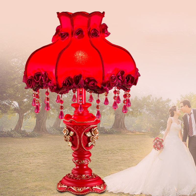 Fabric Resin Rose Carved Table Lamp