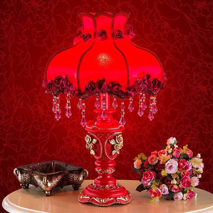 Fabric Resin Rose Carved Table Lamp