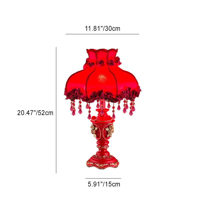 Fabric Resin Rose Carved Table Lamp
