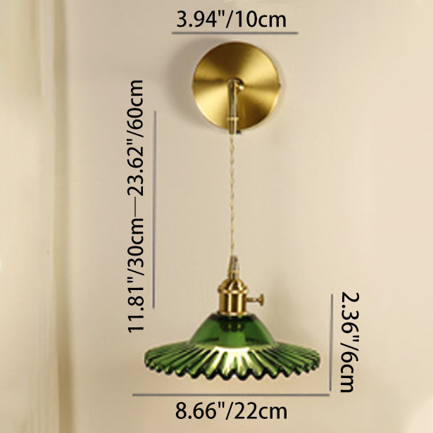Rechargeable Brass Glass Scalloped Wall Lamp