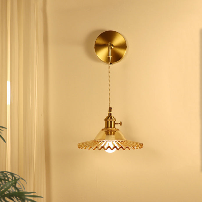 Rechargeable Brass Glass Scalloped Wall Lamp