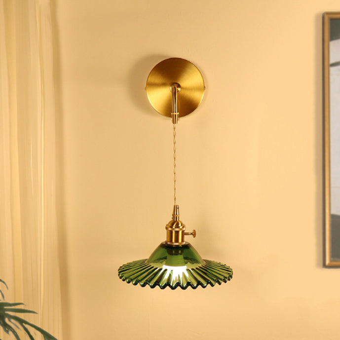 Rechargeable Brass Glass Scalloped Wall Lamp