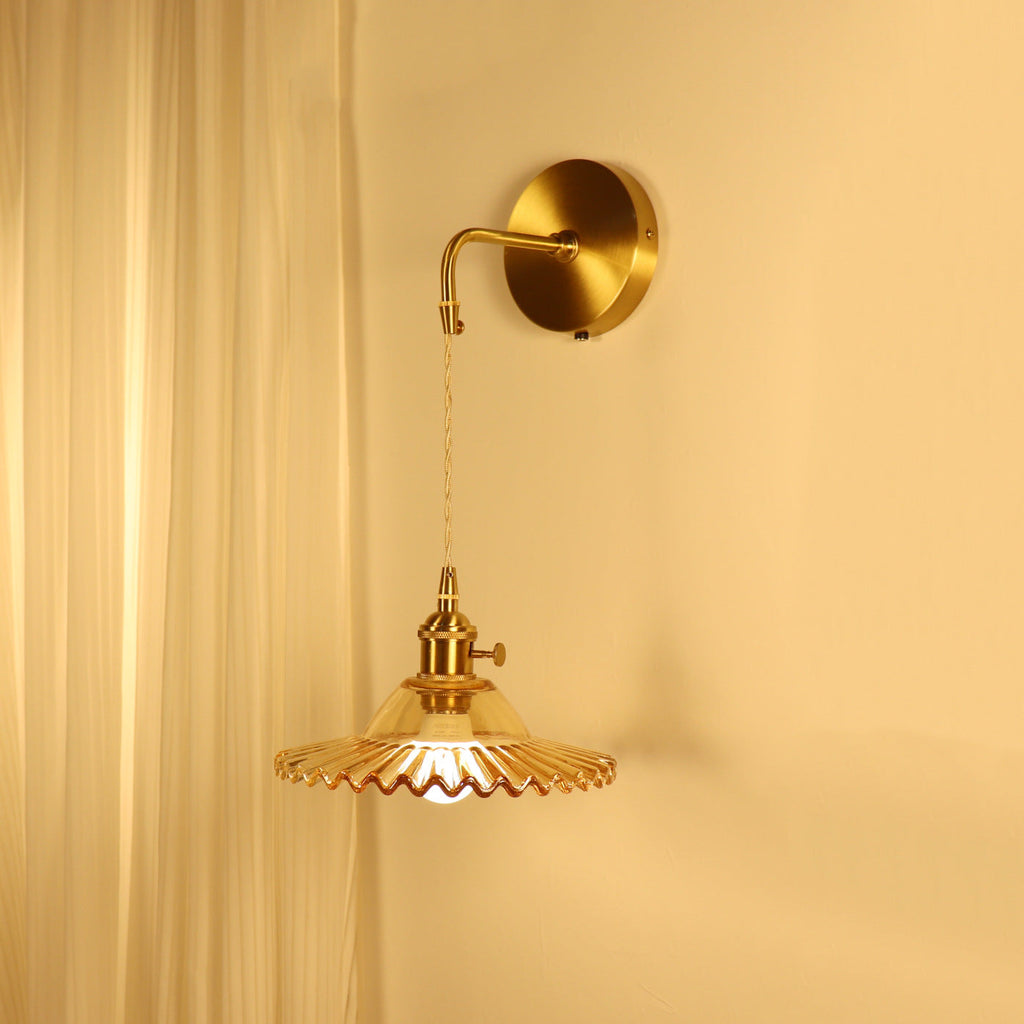 Rechargeable Brass Glass Scalloped Wall Lamp
