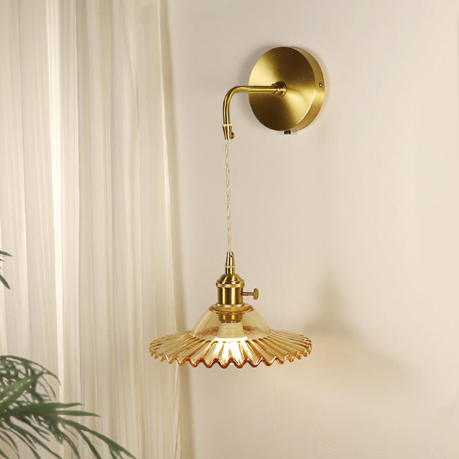 Rechargeable Brass Glass Scalloped Wall Lamp