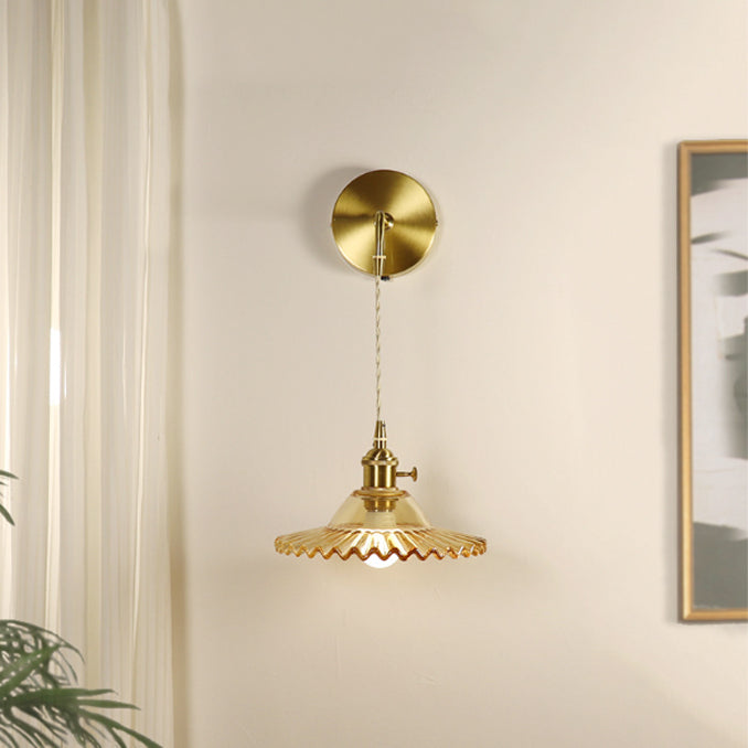 Rechargeable Brass Glass Scalloped Wall Lamp