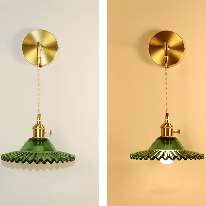 Rechargeable Brass Glass Scalloped Wall Lamp
