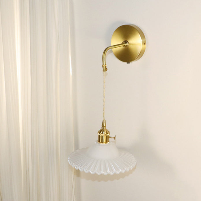 Rechargeable Brass Glass Scalloped Wall Lamp