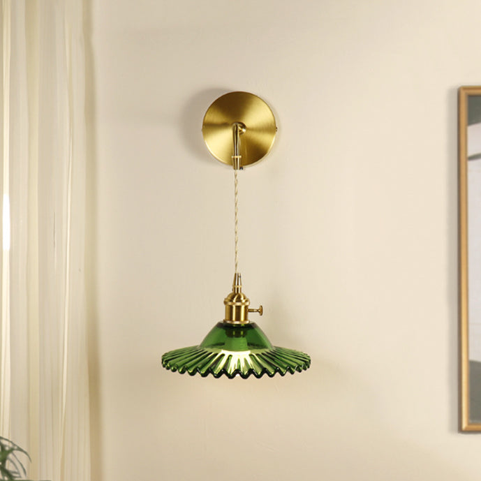 Rechargeable Brass Glass Scalloped Wall Lamp