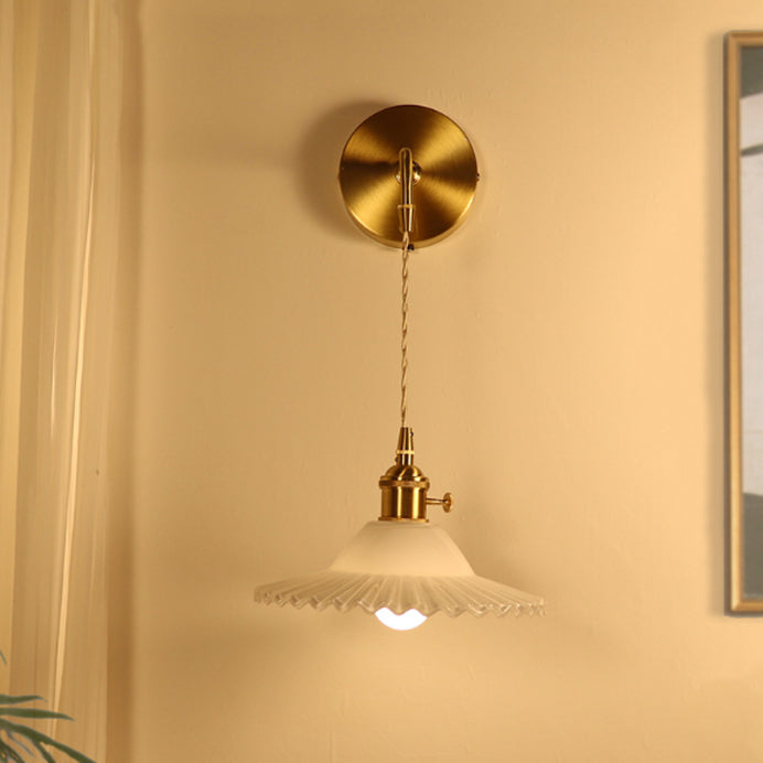 Rechargeable Brass Glass Scalloped Wall Lamp