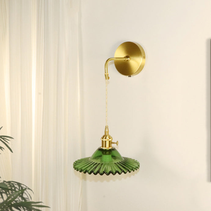 Rechargeable Brass Glass Scalloped Wall Lamp