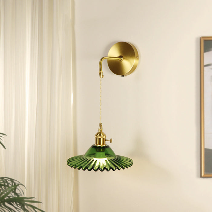 Rechargeable Brass Glass Scalloped Wall Lamp