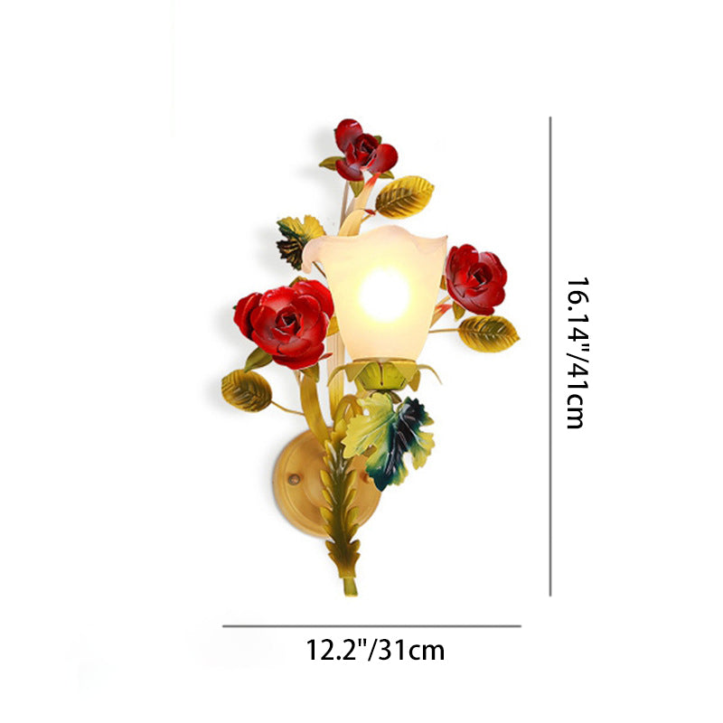 Farmhouse Iron Glass Rose Wall Lamp