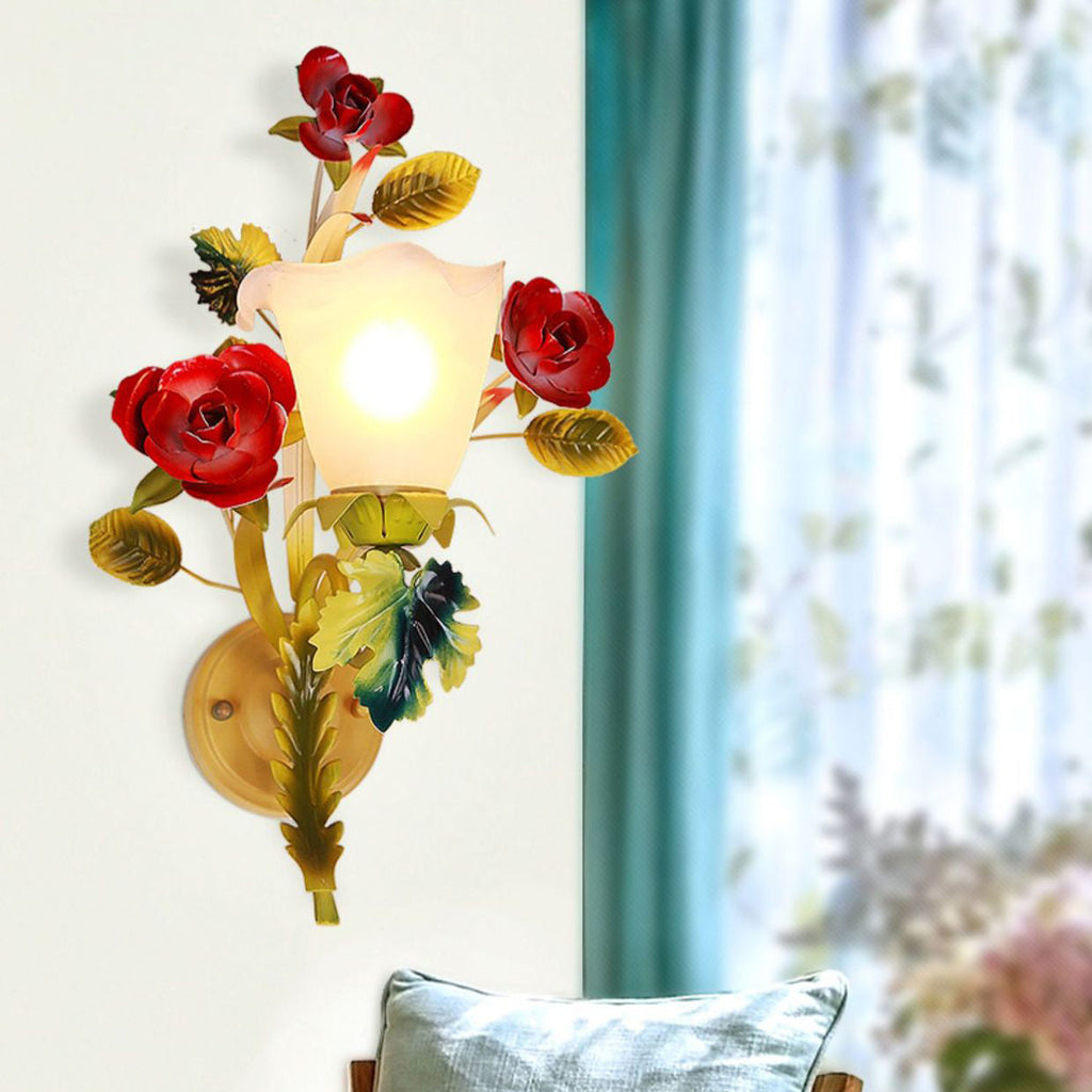 Farmhouse Iron Glass Rose Wall Lamp