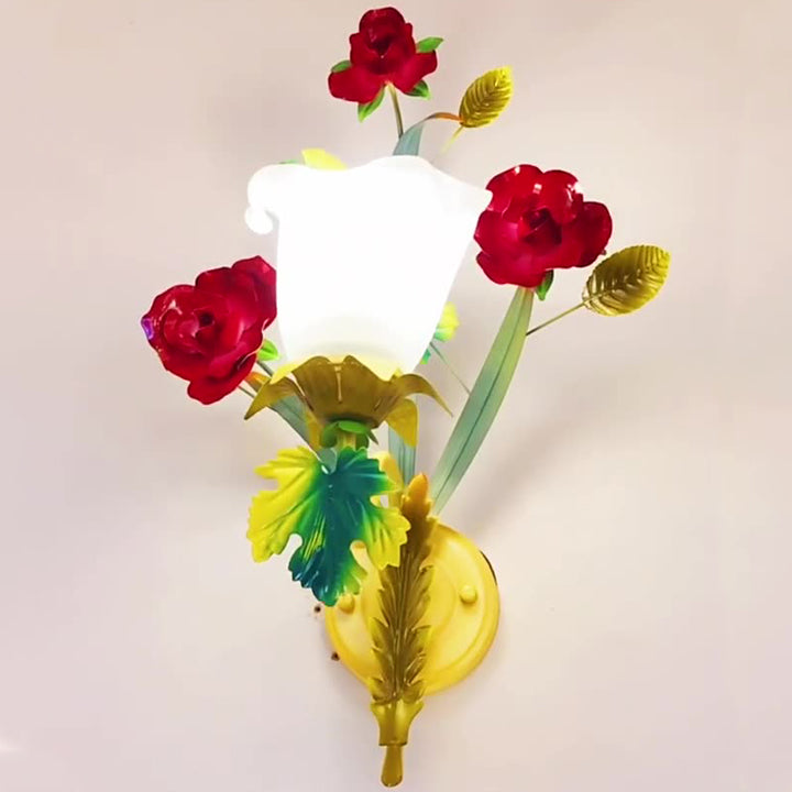 Farmhouse Iron Glass Rose Wall Lamp