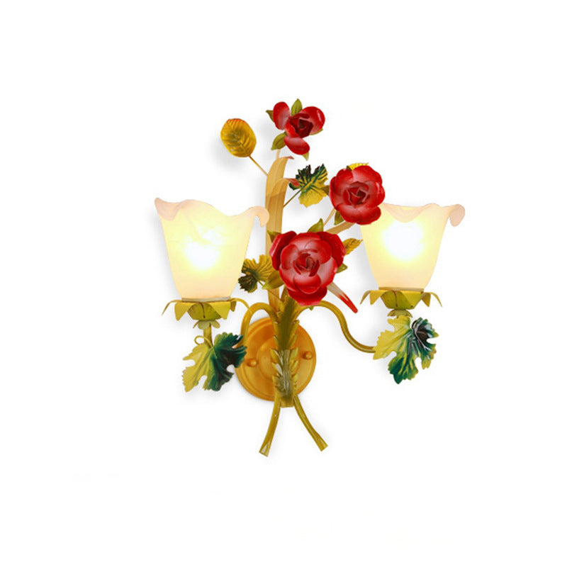 Farmhouse Iron Glass Rose Wall Lamp